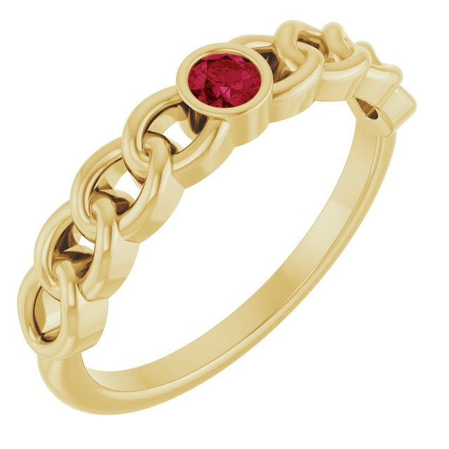 14K Yellow Natural Ruby Curb Chain Ring