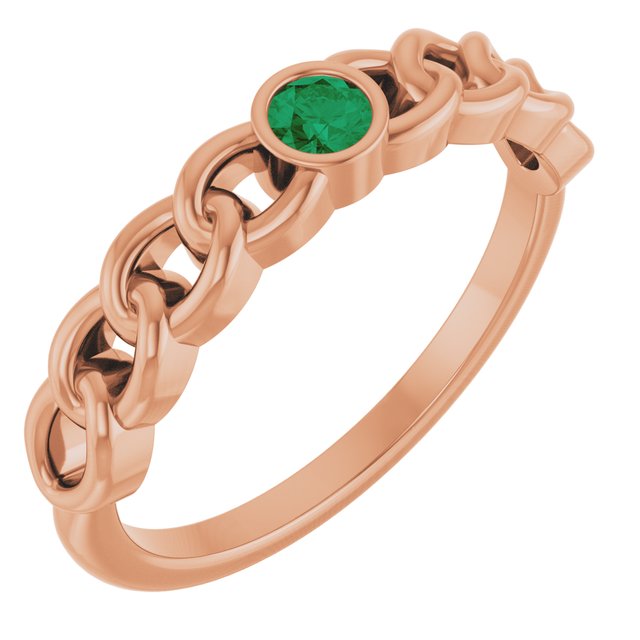 14K Rose Natural Emerald Curb Chain Ring