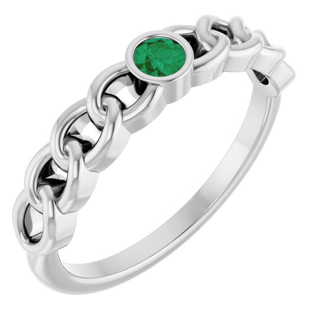 Platinum Natural Emerald Curb Chain Ring