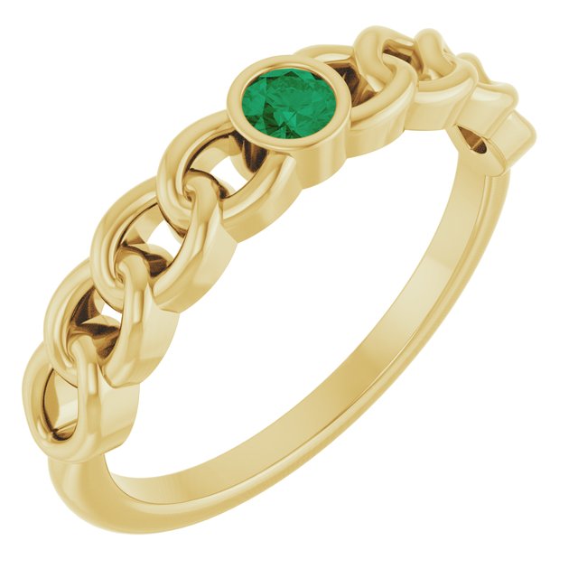 14K Yellow Natural Emerald Curb Chain Ring