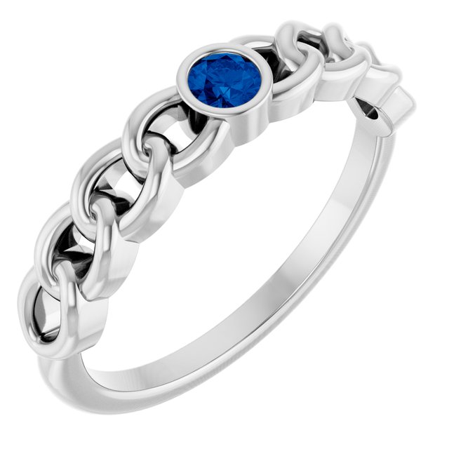 Platinum Natural Blue Sapphire Curb Chain Ring
