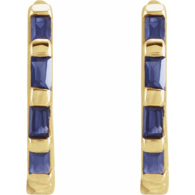14K Yellow Natural Blue Sapphire Huggie Earrings