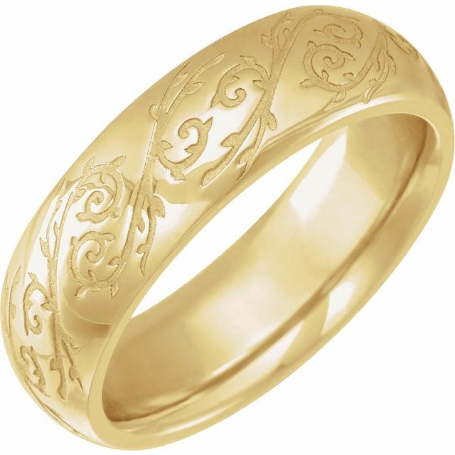 14K Yellow 6 mm Floral Band Size 10