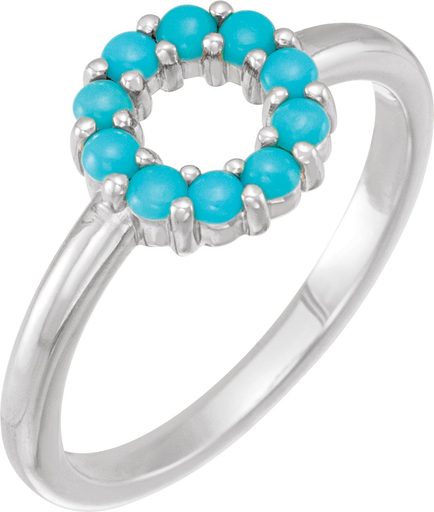 Sterling Silver Natural Turquoise Cabochon Halo-Style Ring