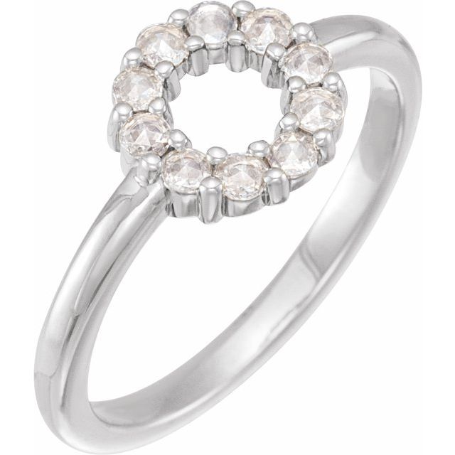 14K White 1/5 CTW Natural Diamond Rose-Cut Halo-Style Ring 