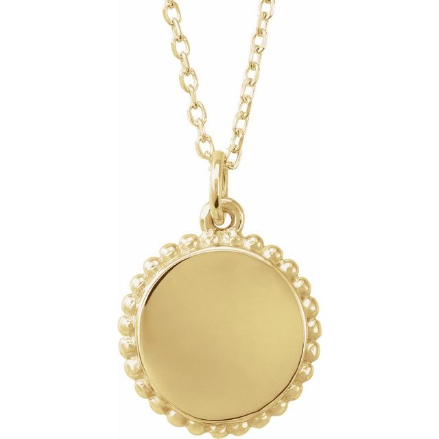 14K Yellow Engravable Beaded Disc 16-18 Necklace