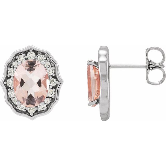 Platinum Natural Peach Morganite & 1/3 CTW Natural Diamond Earrings