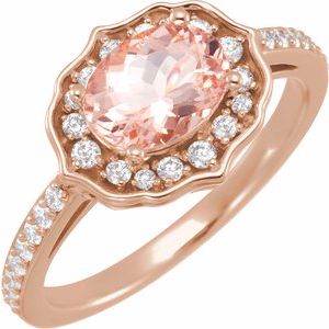 14K Rose Natural Peach Morganite & 1/3 CTW Natural Diamond Ring