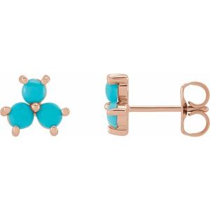14K Rose Turquoise Three-Stone Cabochon Earrings