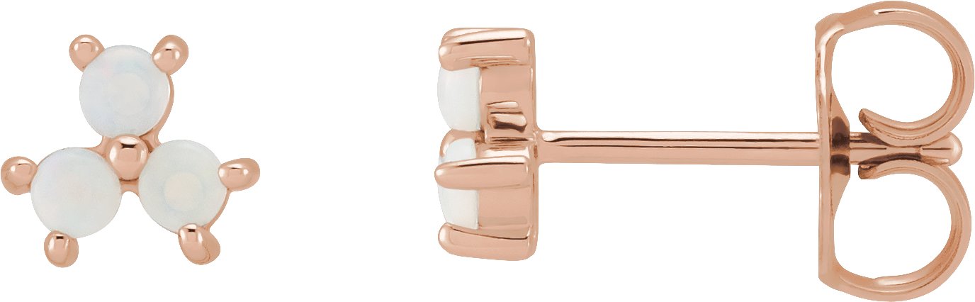14K Rose White Opal Three-Stone Cabochon Earrings