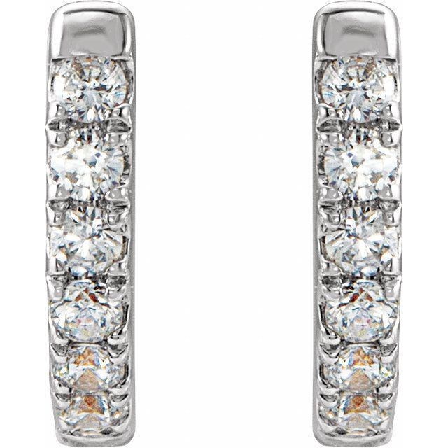 14K White 1/8 CTW Natural Diamond Hoop Earrings