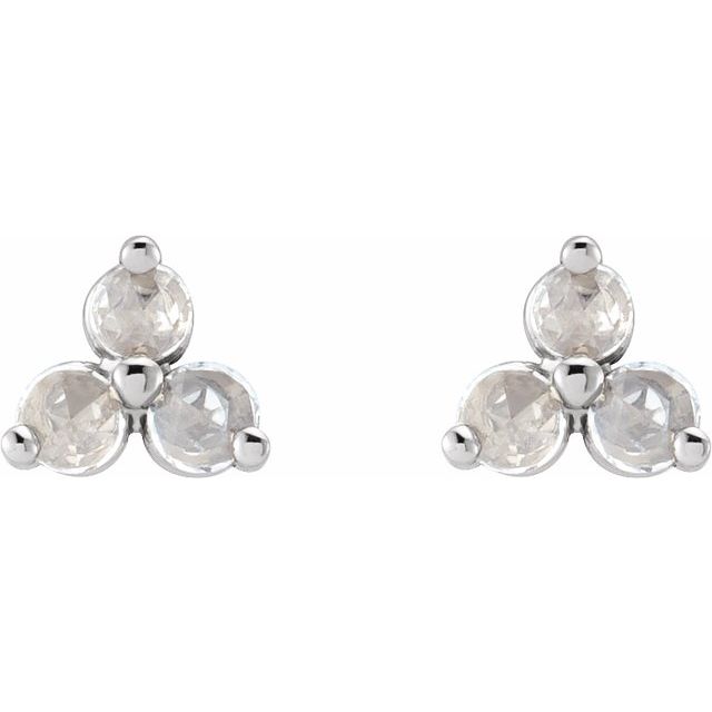 14K White 1/8 CTW Rose-Cut Natural Diamond Three-Stone Earrings