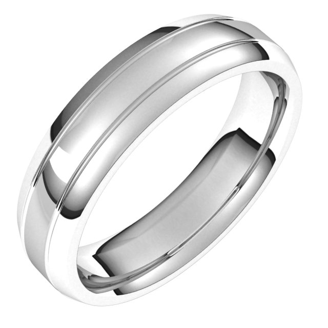 14K White 5 mm Grooved Beveled-Edge Band Size 10