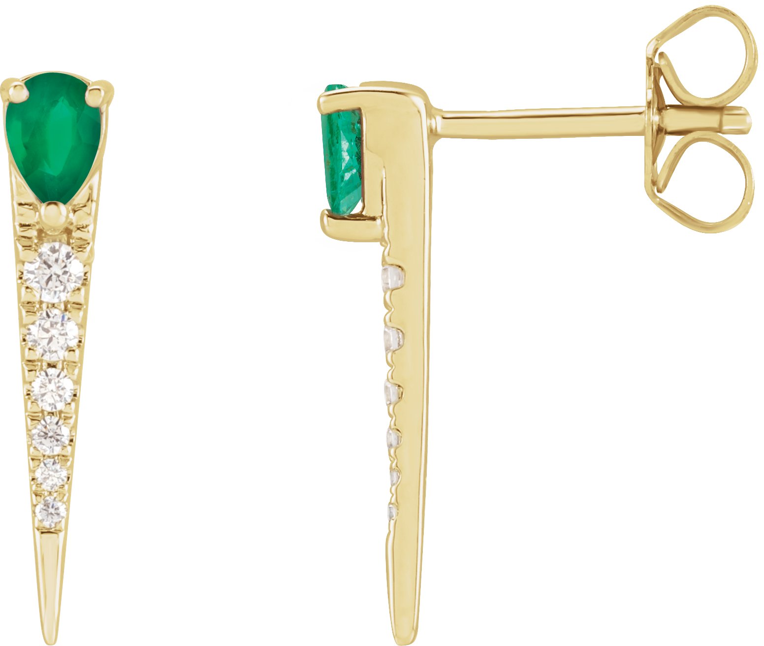 14K Yellow Natural Emerald and 0.13 CTW Natural Diamond Spike Earrings Ref 18620109