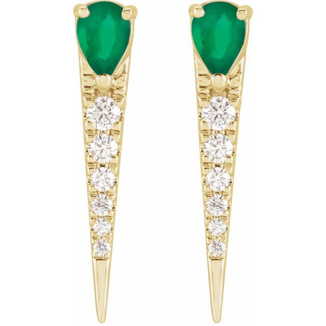 14K Yellow Natural Emerald & 1/8 CTW Natural Diamond Spike Earrings