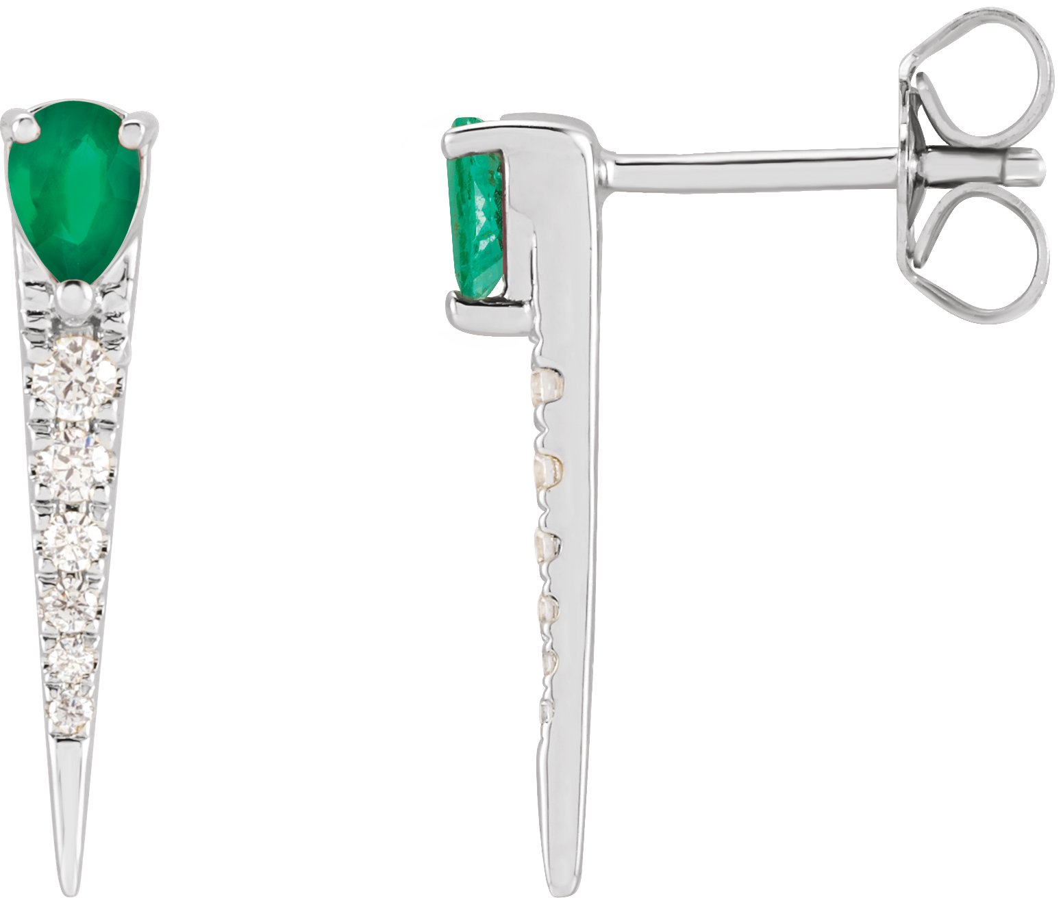 14K White Natural Emerald and 0.13 CTW Natural Diamond Spike Earrings Ref 18620110