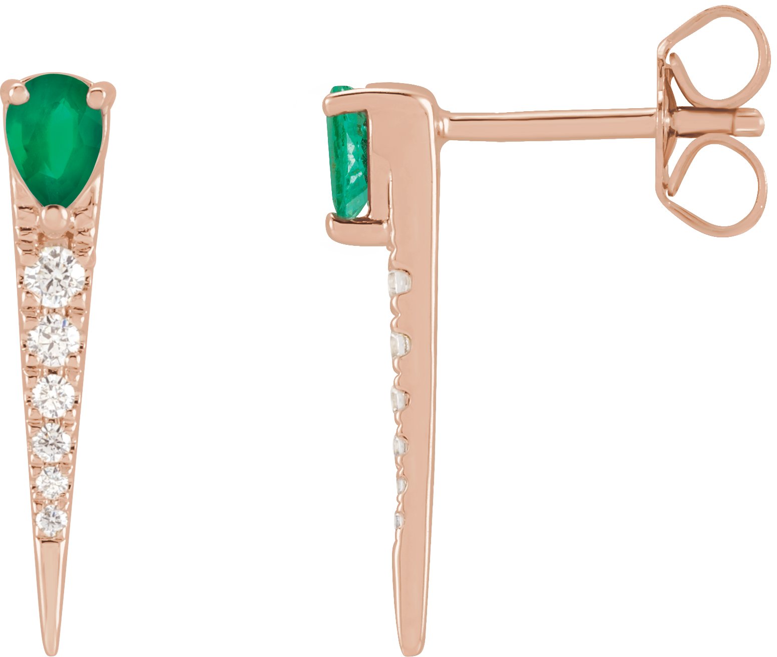 14K Rose Natural Emerald and 0.13 CTW Natural Diamond Spike Earrings Ref 18620111