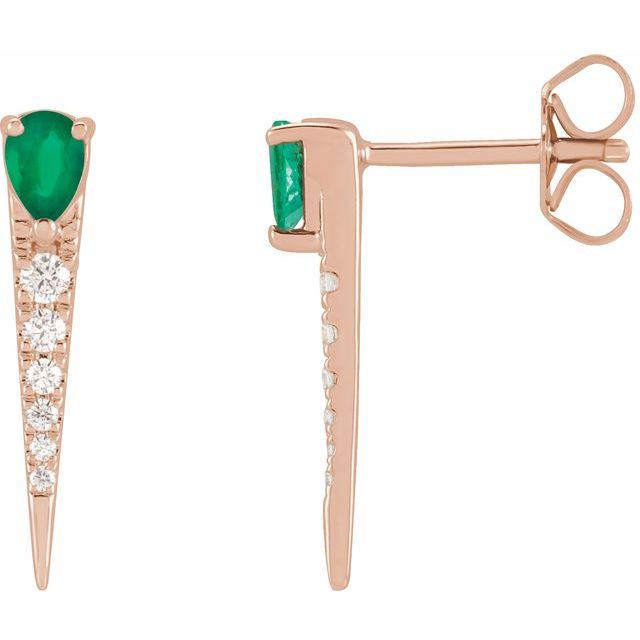 14K Rose Natural Emerald & 1/8 CTW Natural Diamond Spike Earrings