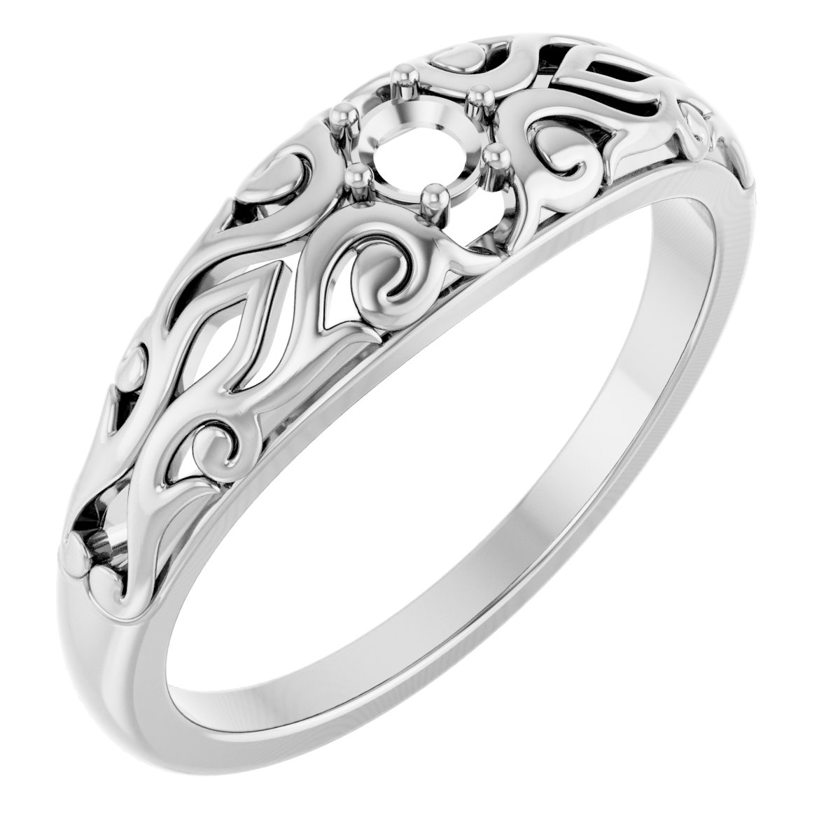 14K White 3 mm Round Solitaire Ring Mounting