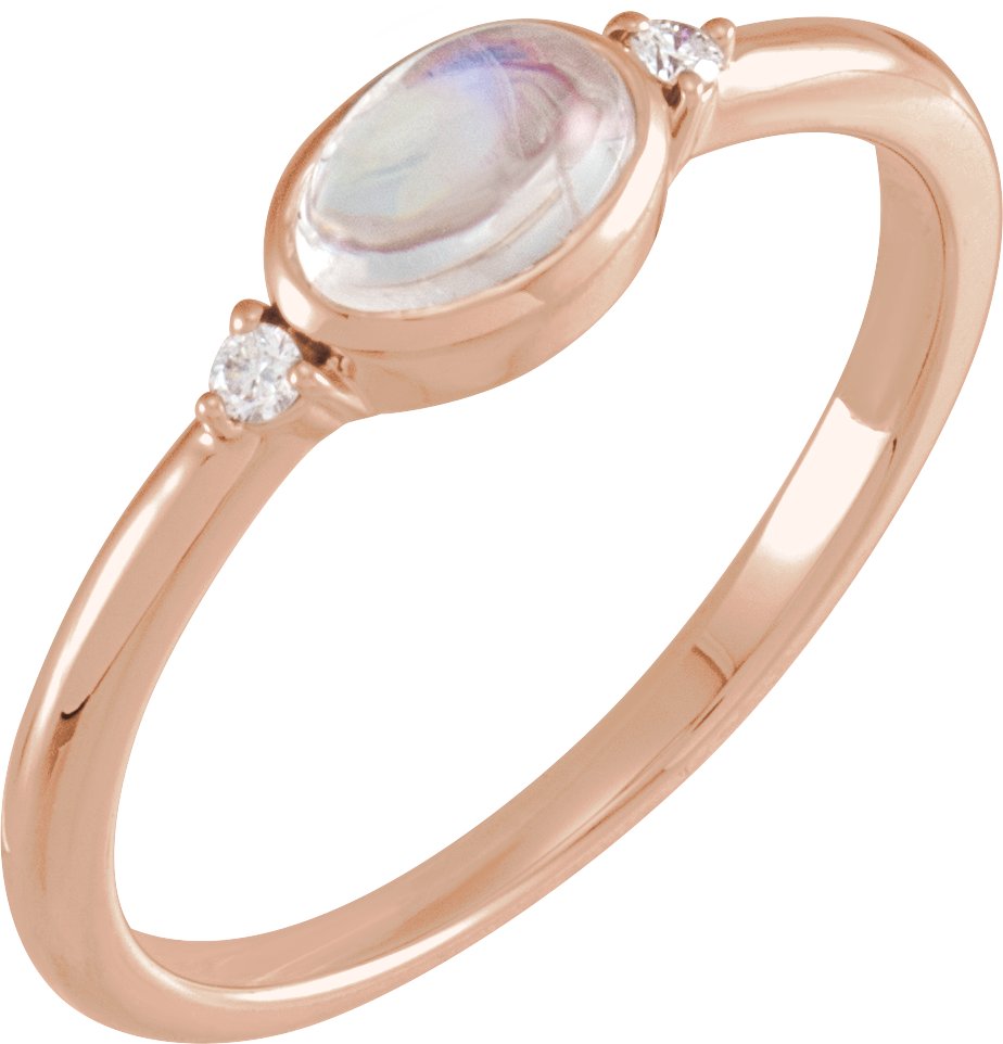 14K Rose Natural Rainbow Moonstone and .03 CTW Natural Diamond Ring Ref 18830474