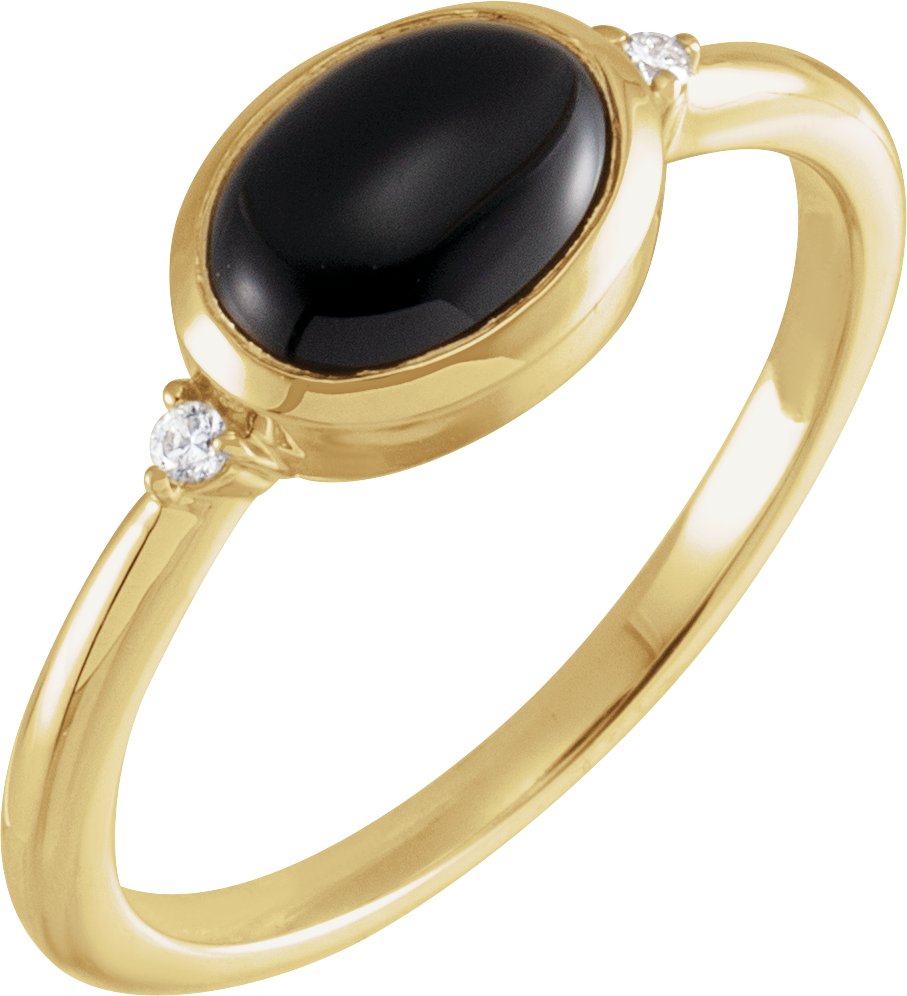 14K Yellow Natural Black Onyx & .03 CTW Natural Diamond Ring