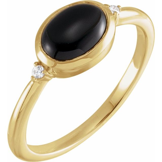 14K Yellow Natural Black Onyx & .03 CTW Natural Diamond Ring