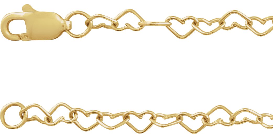 14K Yellow 3.2 mm Heart Cable 7" Chain