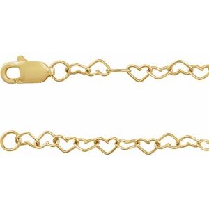 14K Yellow 3.2 mm Heart Cable 9" Chain