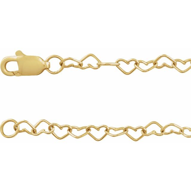 14K Yellow 3.2 mm Heart Cable 9 Chain
