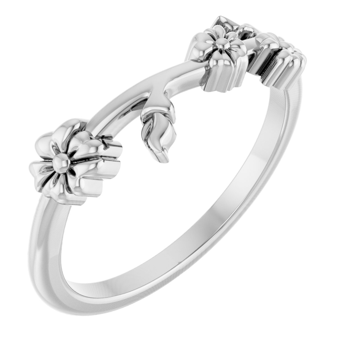 14K White Floral Inspired Stackable Ring Ref 19575824