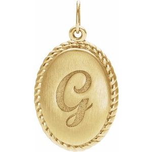 14K Yellow Engravable Oval Rope Pendant