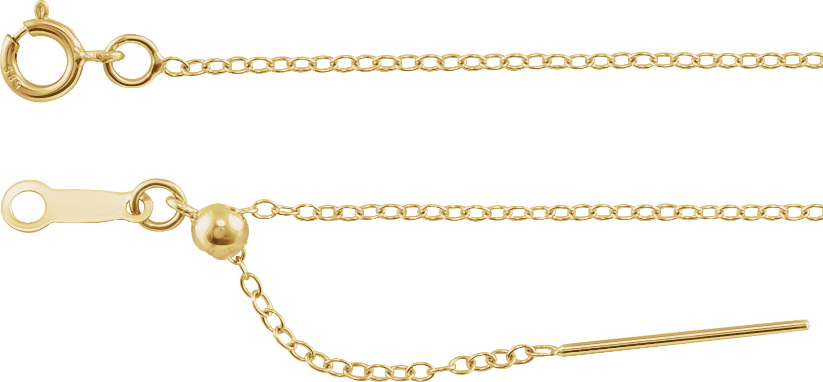 14K Yellow Gold-Filled 1.1 mm Adjustable Threader Cable 6-8" Chain 