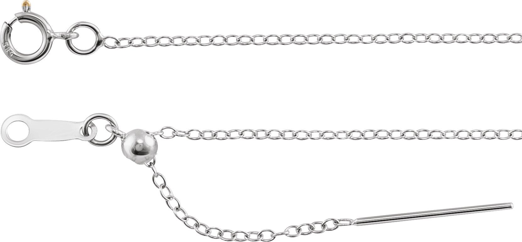 Rhodium-Plated Sterling Silver 1.1 mm Adjustable Threader Cable 6-8" Chain 