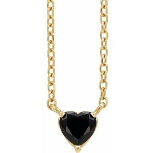 14K Yellow Natural Black Onyx Heart 16-18" Necklace 