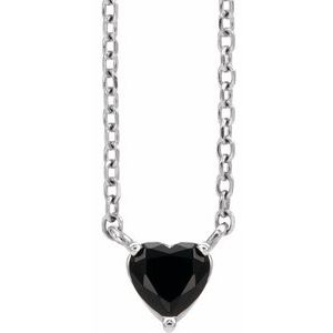 14K White Natural Black Onyx Heart 16-18" Necklace 