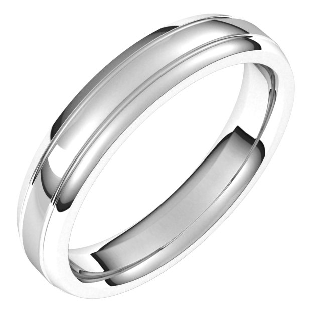 14K White 4 mm Grooved Beveled-Edge Band Size 10