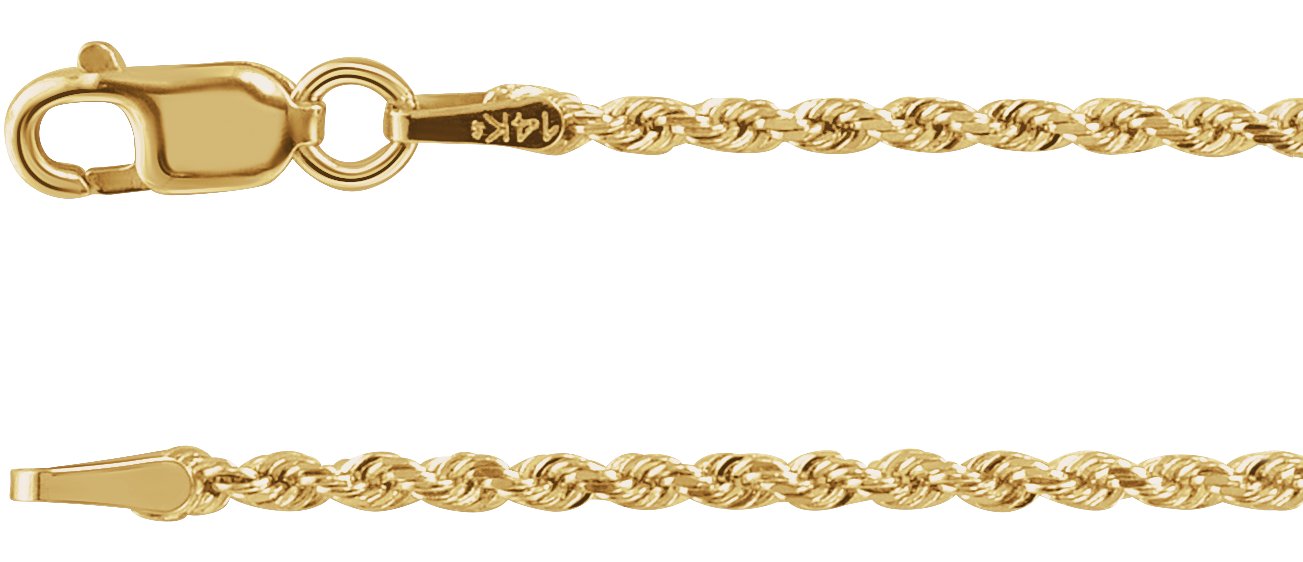 14K Yellow 1.6 mm Diamond-Cut Rope 7 Chain