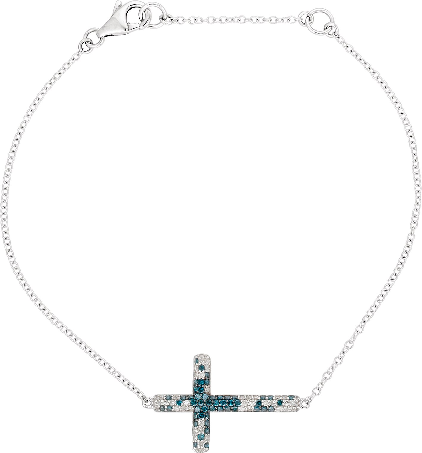 14K White 3/8 CTW Diamond Sideways Cross 8" Bracelet