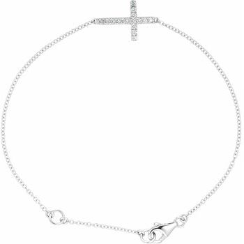 Sterling Silver Cubic Zirconia Sideways Cross 8 inch Bracelet Ref. 7339073