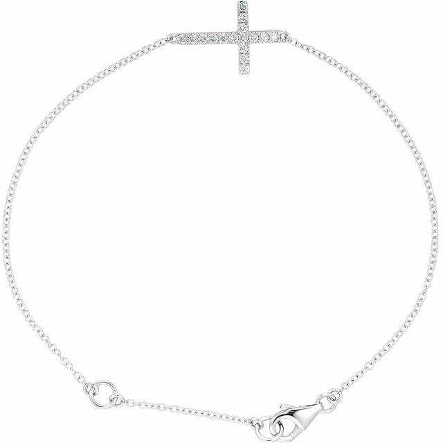14K White 1/5 CTW Natural Diamond Sideways Cross 7-8" Bracelet