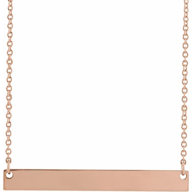 18K Rose Gold-Plated Sterling Silver 34x4 mm Engravable Bar 18" Necklace