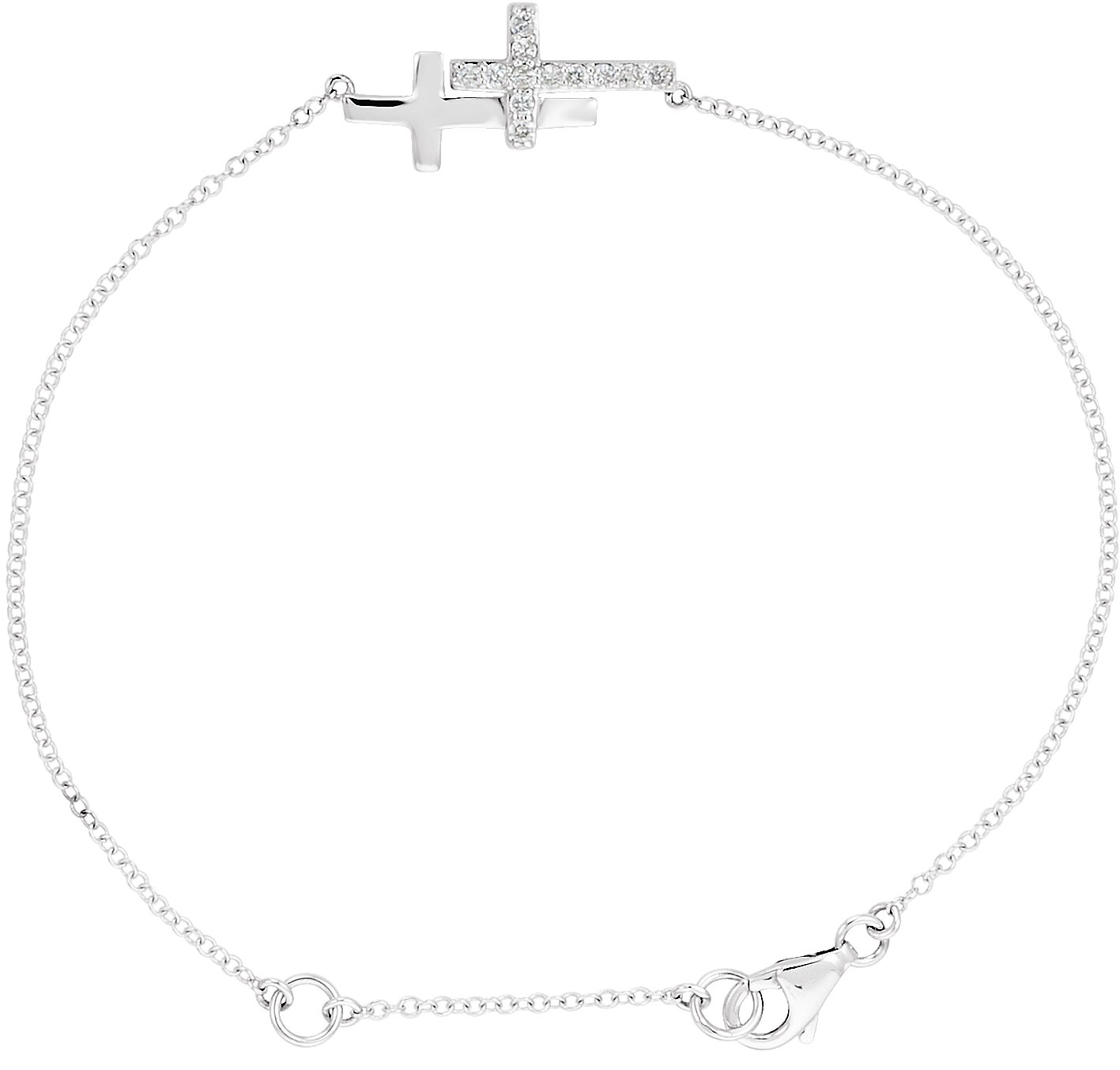 14K White 1/5 CTW Natural Diamond Double Sideways Cross 7-8" Bracelet