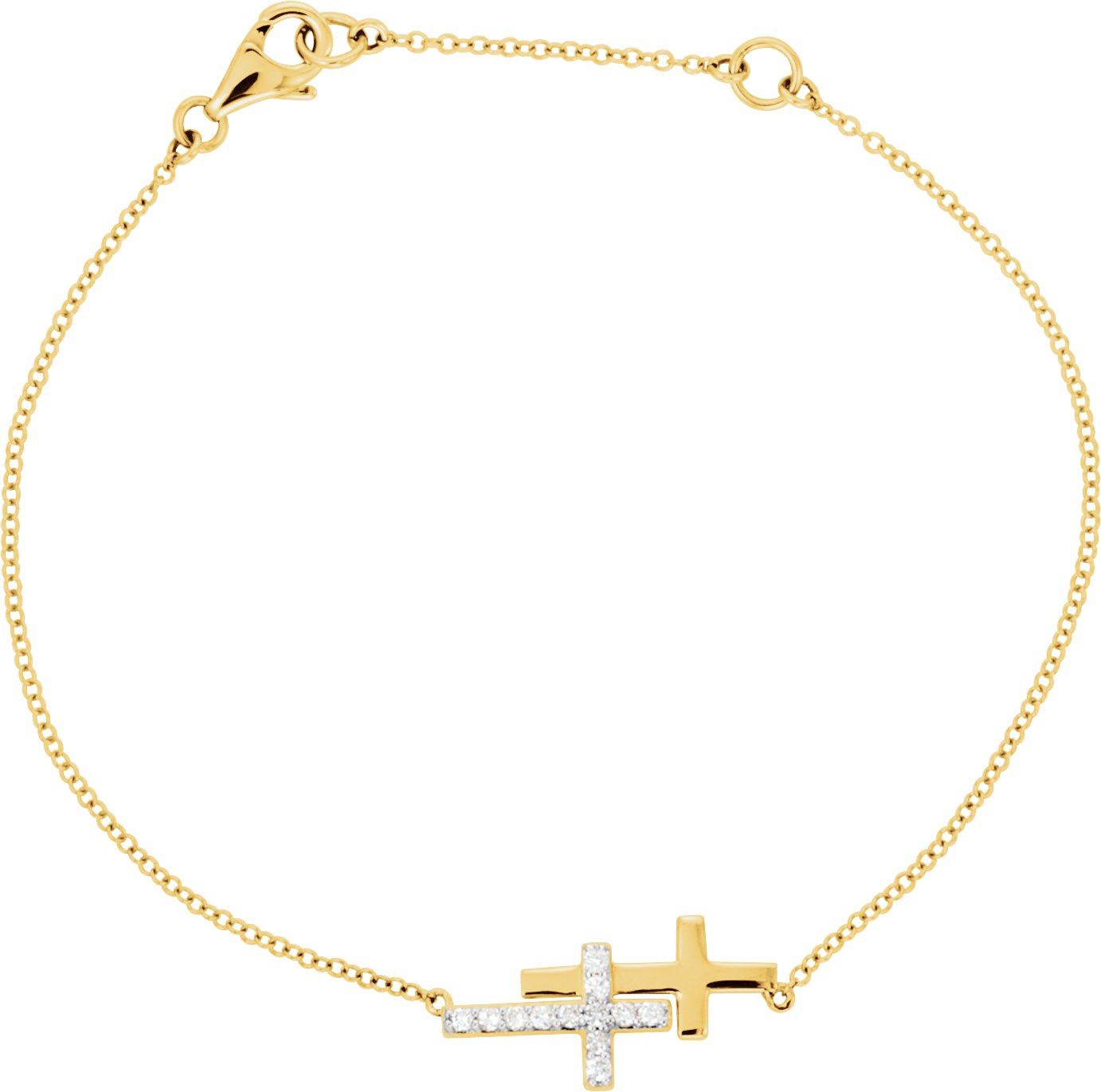 14K Yellow 1/5 CTW Natural Diamond Double Sideways Cross 7-8" Bracelet