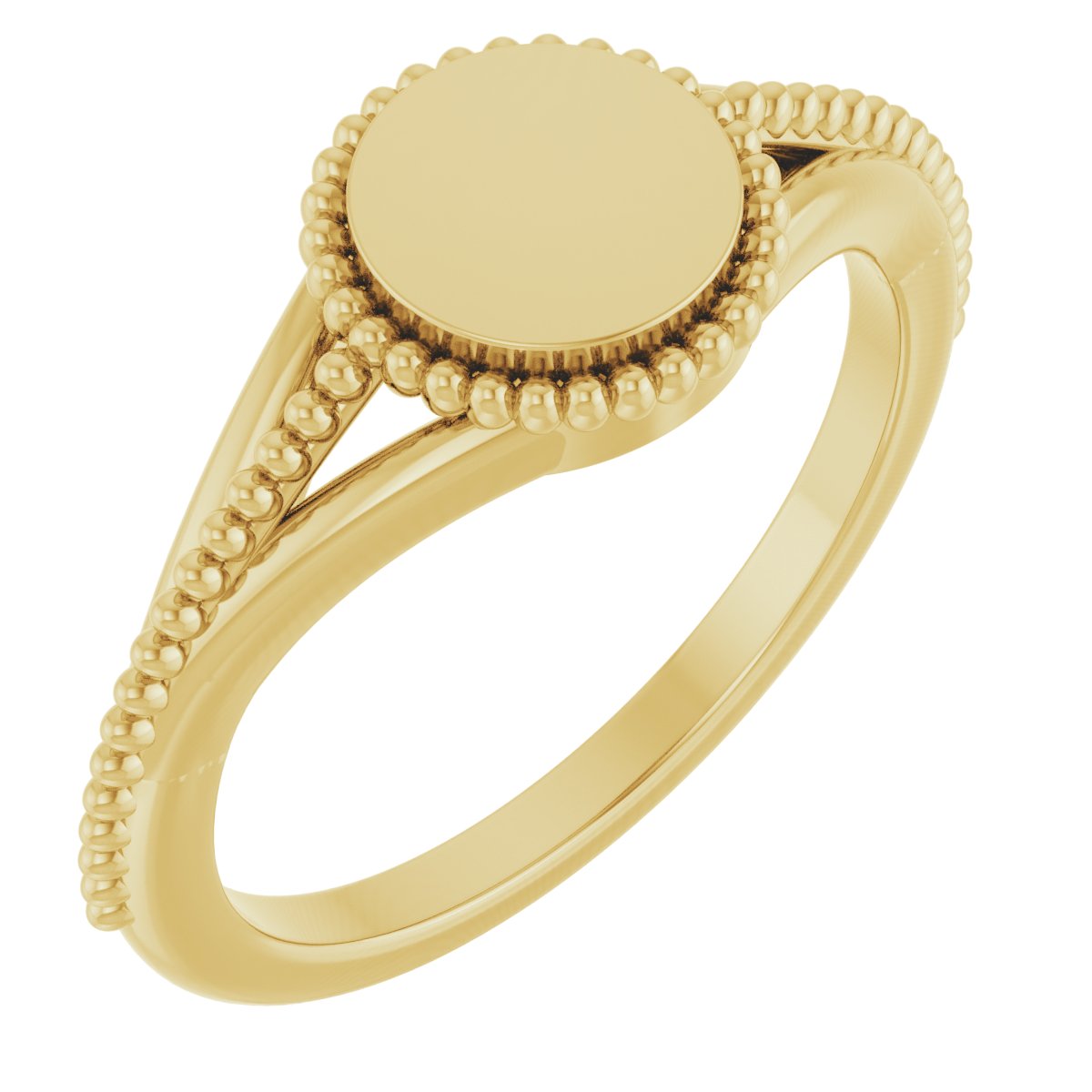 14K Yellow 8.7 mm Engravable Beaded Signet Ring