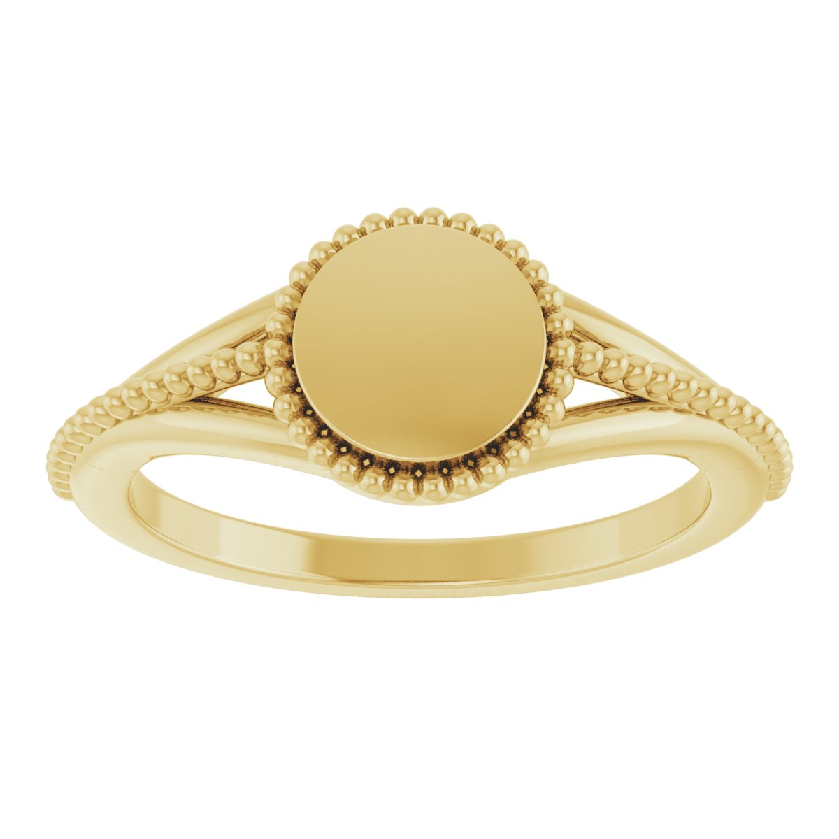 14K Yellow 8.7 mm Engravable Beaded Signet Ring