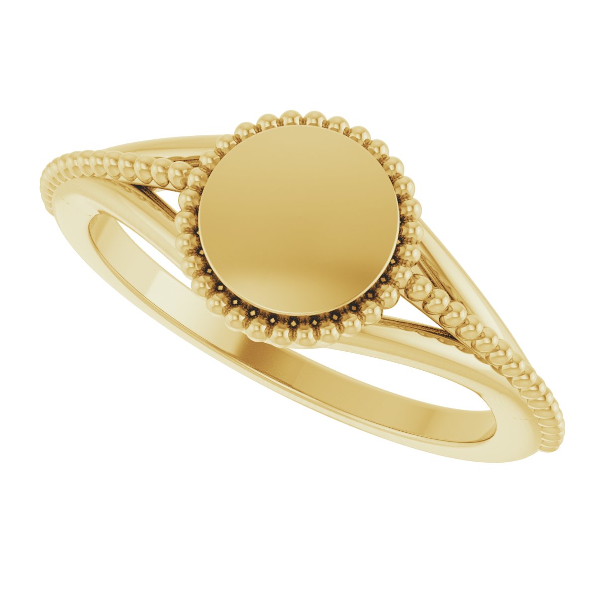 14K Yellow 8.7 mm Engravable Beaded Signet Ring