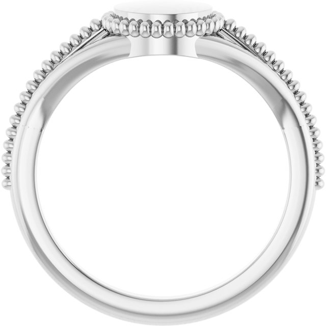 14K White 8.7 mm Engravable Beaded Signet Ring