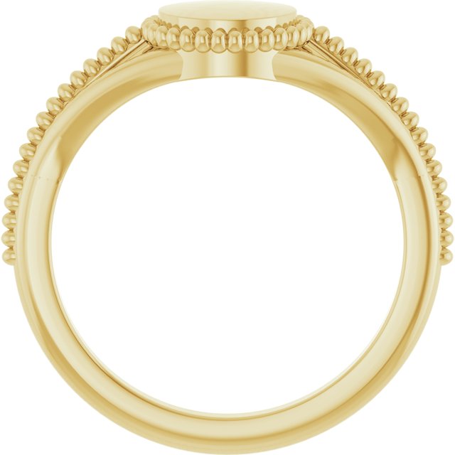 14K Yellow 8.7 mm Engravable Beaded Signet Ring