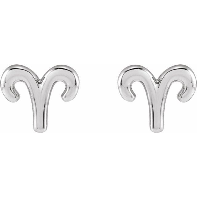 14K White Aries Zodiac Earrings