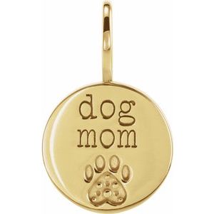 10K Yellow Engraved Dog Mom Paw Print Charm/Pendant Mounting